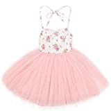 Flofallzique Baby Birthday Outfit Pink Toddler Tutu Dress Floral Printing Girls Party Sundress(Pink,1)