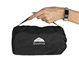 BlueHills Ultra Compact Travel Blanket Pillow in Portable Bag Case with Hand Luggage Belt & Backpack Clip Premium Cozy Soft Compact Pack Large Blanket for Airplane Flight Layover Black C003