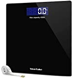 Weight Scale, SmarTake Precision Digital Body Bathroom Scale with Step-On Technology, 6mm Tempered Glass Easy Read Backlit LCD Display, Body Tape Measure Included, 400 Pounds, Black