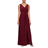 Alex Evenings Women's Long Dress with Knot Front Detail, Wine, 18