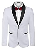 COOFANDY Men's Slim Fit Stylish Casual One-Button Suit Coat Jacket Business Blazers, White, XX-Large