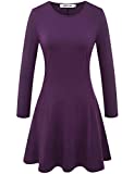 Aphratti Women's Crew Neck Long Sleeve Fit and Flare Casual Skater Dress Medium Purple