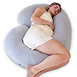 PharMeDoc Pregnancy Pillow, C-Shape Full Body Pillow and Maternity Support ( Grey Jersey Cover)- Support for Back, Hips, Legs, Belly for Pregnant Women