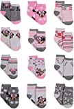 Disney Baby Girls' Socks - 12 Pack Minnie Mouse, Daisy, Disney Princess (Newborn/Infant), Minnie Pink/White/Grey, Age 0-6M