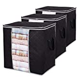 Lifewit Clothes Storage Bag 90L Large Capacity Organizer with Reinforced Handle Thick Fabric for Comforters, Blankets, Bedding, Foldable with Sturdy Zipper, Clear Window, 3 Pack, Black