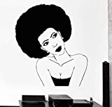 Melissalove Afro Hairstyle Vinyl Wall Stickers Black African Woman Hair Stylist Salon Beauty Sticker Personality Design Wallpaper SA252 (Black)