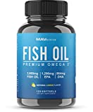 Omega 3 Fish Oil 3,600 mg - Designed to Support Heart, Brain, Joints & Skin; with EPA + DHA; Burpless with a Natural Lemon Flavor; Non-GMO
