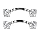 Ruifan 2PCS 16G 6mm 1/4Inch Stainless Steel 3mm Cubic Zirconia Gem Internally Thread Curved Barbell Eyebrow Tragus Ring Piercing Jewelry - Silver