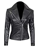 Fjackets Black Leather Jacket Women - Asymmetrical Slim Fit Real Leather Moto Jacket Women | [1301204],Linda L