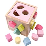 Babe Rock Shape Color Sorter Toddler Toy - Wooden Toddler Toy Color Recognition Shape Sorting Cube Lid for Toddlers Learning Sort and Match Toys for 3 Years Old Boys Girls