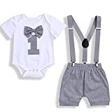 GRNSHTS Baby Boy Funny First Birthday Clothes Infant Boy Bow Tie Romper Bodysuit Cake Smash Outfits (A Gray, 12-18 Months)