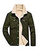 Omoone Men's Button Up Vintage Sherpa Fleece Lined Denim Biker Jacket Jean Coat (Army Green, Medium)