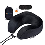 SAIREIDER Travel Neck Pillow for Airplane Sleeping 100% Memory Foam Adjustable Travel Pillows with Storage Bag, Sleep Mask and Earplugs-Prevent The Heads from Falling Forward (Black)