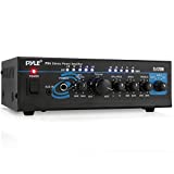 Home Audio Power Amplifier System - 2X120W Mini Dual Channel Mixer Sound Stereo Receiver Box w/ RCA, AUX, Mic Input - For Amplified Speakers, PA, CD Player, Theater, Studio Use - Pyle PTA4 Black