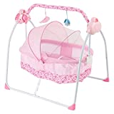 Baby Bassinets Lightweight Baby Cribs with Electric Automatic Swing Portable Swing with Music Baby Rocking Chair 3-Speed Adjustable Safe Soothing Swing for Infants 0-18 Months (Pink)