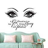 Eyes Wall Decals Beauty Salon Girl Eye Lash Quote A Girl Shoud Be Two Things Classy and Fabulous Art Vinyl Bedroom Decoration Make Up Vinyl Stickers NY-380 (57X80CM, Black)