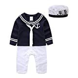 Mud Kingdom Baby Boy Rompers with Hat Sailor Uniform Navy 18 Months