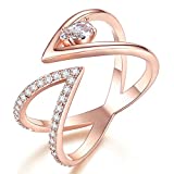 Brilliant-store fashion rings Beiver Rose Gold Color AAA+ Cubic Zircon Cz Cluster V Letter Open Size Finger Ring,Clear