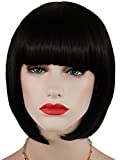 Black Bobbi Boss Halloween Cosplay Wigs and 1 Hair Cap, for Anime Clothing Accessories, Happy Party Cool Sexy Style Dress Up, Short Straight Flat Bangs, 003RBK
