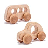 Promise Babe Organic Wooden Baby Push Toys Fine Motor Development and Sensory Skills Toy Montessori Grasping Teething Toy 2pc Wood Car Rattles