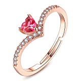 Brilliant-store fashion rings Beiver Rose Gold Color AAA+ Pink Cz Heart Clear Crystals Cluster Adjustable Finger Ring,Resizable