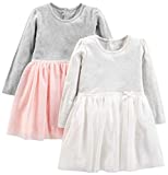 Simple Joys by Carter's Girls' Toddler 2-Pack Long-Sleeve Dress Set with Tulle, Pink/Gray, 4T