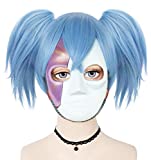 Anogol Hair Cap+ Anime Short Cosplay Wig Blue with Double Ponytail Wig for Costume Party Halloween DM-405