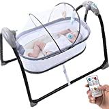 Electric Baby Cradle Swing Bed Bedside Bassinet for Infants Baby Auto Rocking Bed Sleeper Bluetooth Music Mosquito Net Pillow 5 Speed Cot Baby Rocker Cradle Swing Beds for Infants 0-12 Months Babies