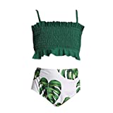 Kids Baby Girls Swimwear Penguin Print Ruffle Sleeveless Two Piece Swimsuits Beach Wear Romper with Hat Green