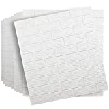 Spurtar 10Pcs Brick Wall Panels Peel and Stick Self-Adhesive 3D Foam Stone Textured White Faux Wallpaper Tiles for Living- Bedroom TV Background Home Decor DIY – 58.13 sq.Feet