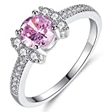 Beiver Fashion Women White Gold Color Bow Flower Pink Crystal Cz Band Ring Size 6-9,9