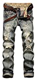 NITAGUT Men's Vintage Casual Ripped Broken Hole Jeans Denim Joggers Pants Grey-US 32