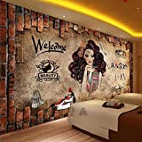 woplmh 3D Wall Murals Dining Room Peel and Stick Self Adhesive Wallpaper Removable Wall Mural Retro Nostalgic Hair Salon Beauty Barber Shop Thanksgiving Christmas Room Non Woven Home Decor