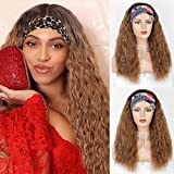 Honey Blonde Headband Wig Long Curly Headband Wigs for Black Women 180% Density Synthetic Wig Glueless Omber Blonde Wig with Free Headbands Heat Resistant 18inch #27