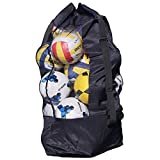 Extra Large Mesh Equipment Bag Big Capacity Holds up to 15 Soccer Balls Rugby Netball Basketball Football Bags Heavy Duty Sports Duffel Carrying Bag Storage Tote- Adjustable Drawstring&Shoulder Strap