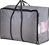 MISSLO Water Resistant Thick Over Size Storage Bag, Folding Organizer Bag, Under Bed Storage, College Carrying Bag for Bedding Comforters, Blanket, Clothes (Grey)