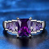 Beiver Purple Princess Cut AAA Cubic Zirconia Wedding Brand Rings for Women Silver Color Jewelry Best Gifts