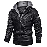 Men's Casual Stand Collar Jackets Pu Faux Leather Motorcycle Jackets Bomber Jacket Feaux Leather Jacket For Men With A Removable Hood