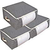Qozary 3 Pack Large Storage Bags for Comforters, Blankets, Clothes, Quilts and Towels, Better and Sturdy Under Bed Organizer Bag for Closets, Bedrooms (Gray, Extra Large - 105L - 27.5 x 11.8 x 19.6')