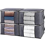SGHUO Foldable Storage Bag, Large Capacity Clothes Organizers for Comforters, Pillow, Blankets, with Clear Windows, Sturdy Zipper and Thick Fabric Reinforced Handles, 4Pack, Grey, 84L