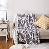 UYIS Throws Blankets for Sofa, 50' 60' Extra Soft Paisley White and Black Creative Flannel Blanket Lightweight Blanket Cozy Plush Fleece Microfiber Double Sided Blanket for Couch Bed Adult and Kids