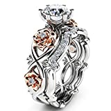 OldSch001 Womens Ring Silver & Rose Gold Filed Wedding Engagement Floral Rings Band (Silver, 9)