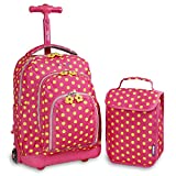 J World New York Kids' Lollipop Rolling Backpack & Lunch Bag Set, Pink Buttons, One Size