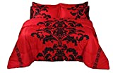 A Nice Night Boho Paisley Black Flower Soft Microfiber Comforter Set ,Queen (Red)