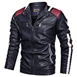Pandaie Leather Jackets For Men Baseball Coat Vintage Stand Collar Zip Motorcycle Biker Bomber Jacket