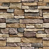 Stone Peel and Stick Wallpaper - Self Adhesive Wallpaper - Peel and Stick Backsplash Wall Paper, or Shelf Paper – 3D Faux Textured Stone Wall Look - Brick Wallpaper - (1, 17.71' Wide x 393' Long)