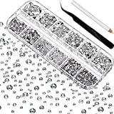 TecUnite 2000 Pieces Flat Back Gems Round Crystal Rhinestones 6 Sizes (1.5-6 mm) with Pick Up Tweezer and Rhinestones Picking Pen for Crafts Nail Face Art Clothes Shoes Bags DIY (Clear)