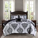 Comfort Spaces Comforter Set Ultra Soft Printed Pattern Hypoallergenic Bedding, Twin/Twin XL(66'x90'), Coco Black/White Damask