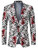 MAGE MALE Men’s Dress Floral Blazer Suit Slim Fit Two Button Notched Lapel Elegant Prom Party Tuxedo Suit Jacket
